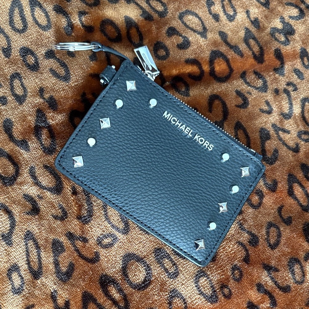 Michael Kors Black Card Holder with Silver Accents